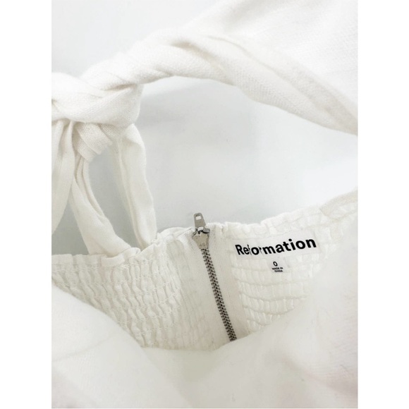 Reformation Denver White Linen Dress Tie Back Puff Sleeve 0 - Picture 3 of 5